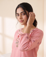 Elia Pink Muga Cotton Stitched Suit Sets