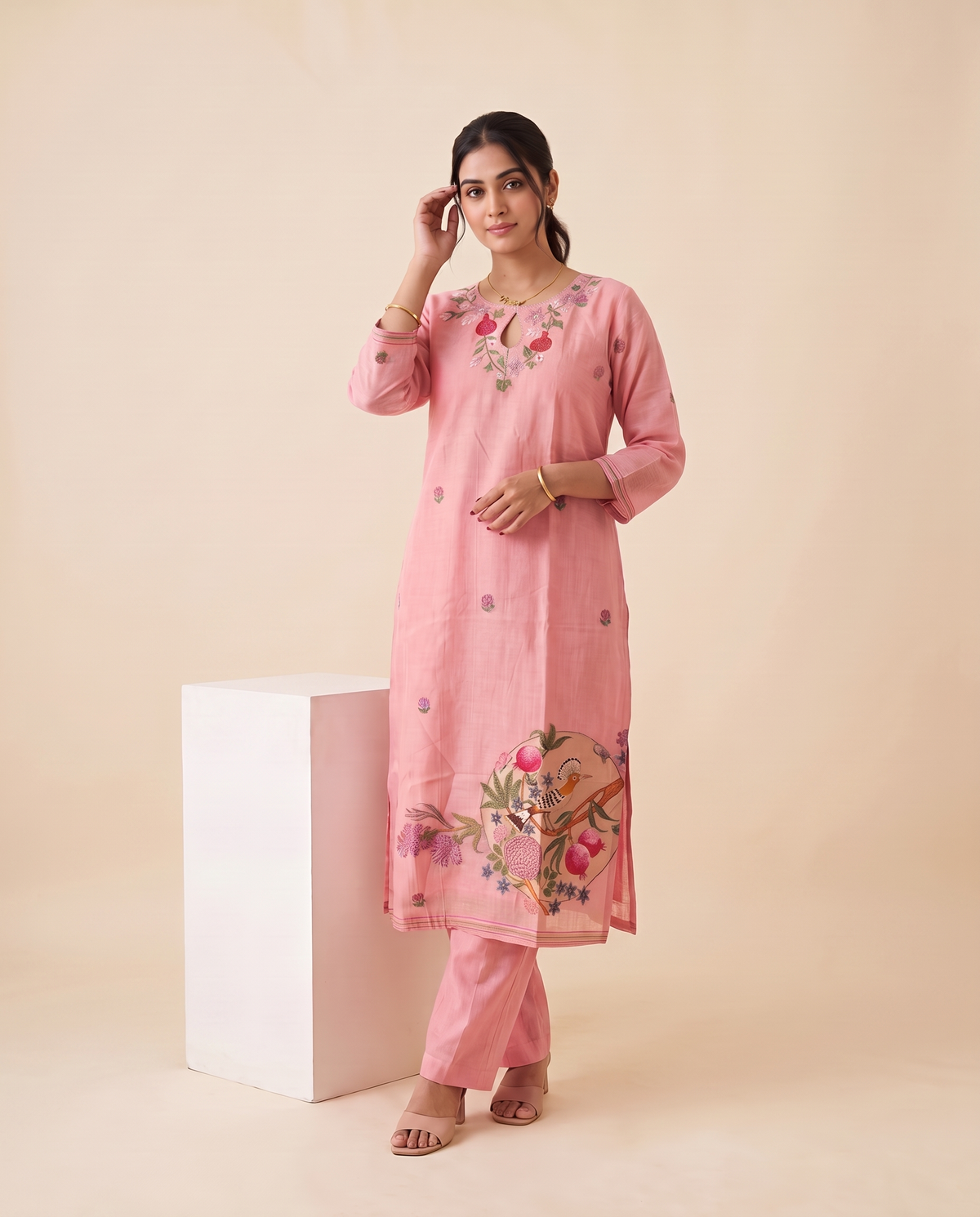 Elia Pink Muga Cotton Stitched Suit Sets