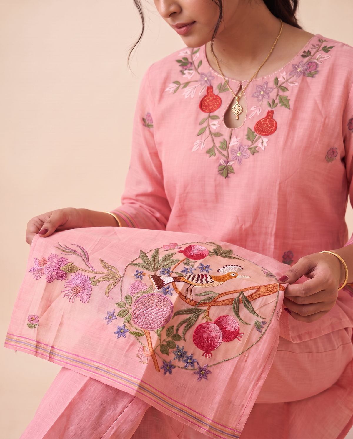 Elia Pink Muga Cotton Stitched Suit Sets