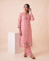 Rose Mist Pink Muga Cotton Stitched Suit Sets