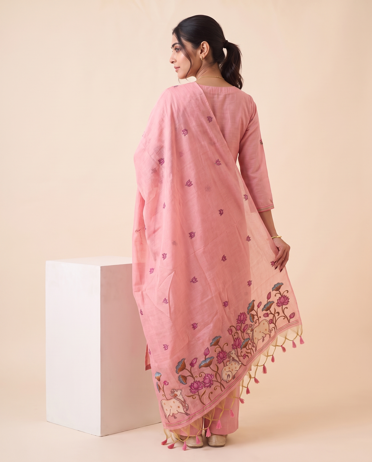 Rose Mist Pink Muga Cotton Stitched Suit Sets