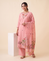 Elia Pink Muga Cotton Stitched Suit Sets