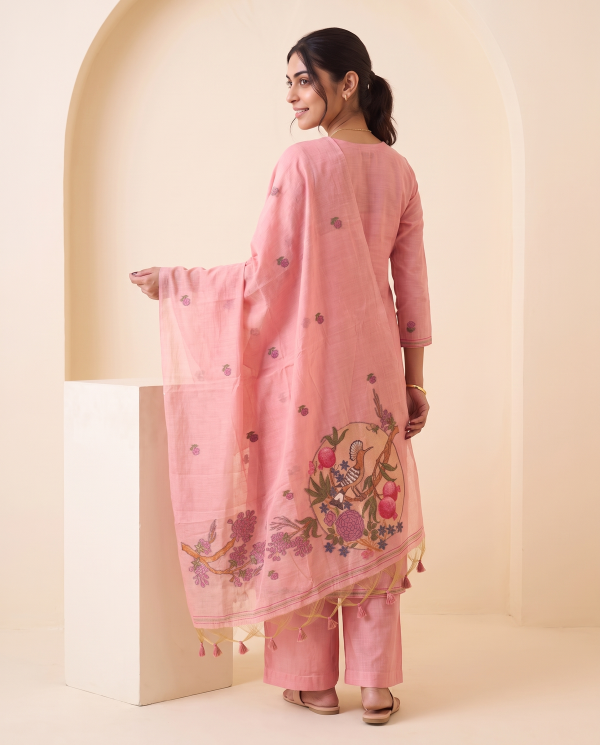Elia Pink Muga Cotton Stitched Suit Sets