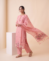 Rose Mist Pink Muga Cotton Stitched Suit Sets