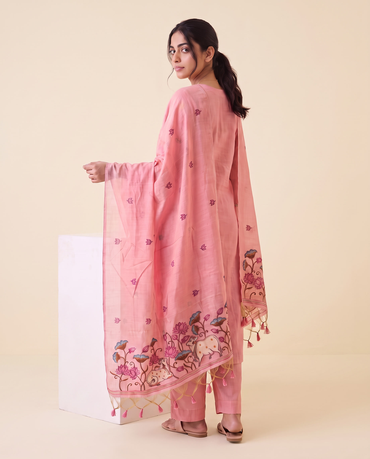 Rose Mist Pink Muga Cotton Stitched Suit Sets