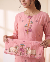 Rose Mist Pink Muga Cotton Stitched Suit Sets