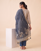 Vela Denim Blue & Off-White Muga Cotton Stitched Suit Sets