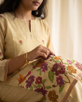 Evelia Yellow Muga Cotton Stitched Suit Sets