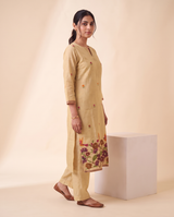 Evelia Yellow Muga Cotton Stitched Suit Sets