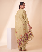 Evelia Yellow Muga Cotton Stitched Suit Sets