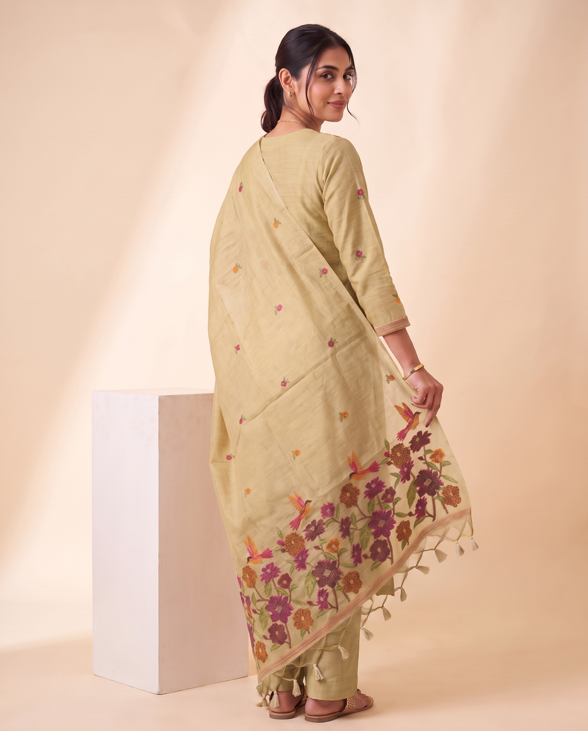 Evelia Yellow Muga Cotton Stitched Suit Sets