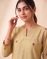 Evelia Yellow Muga Cotton Stitched Suit Sets