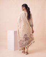 Estella Beige Muga Cotton Stitched Suit Sets