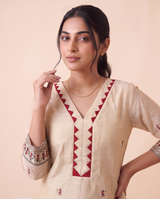 Estella Beige Muga Cotton Stitched Suit Sets