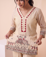 Estella Beige Muga Cotton Stitched Suit Sets