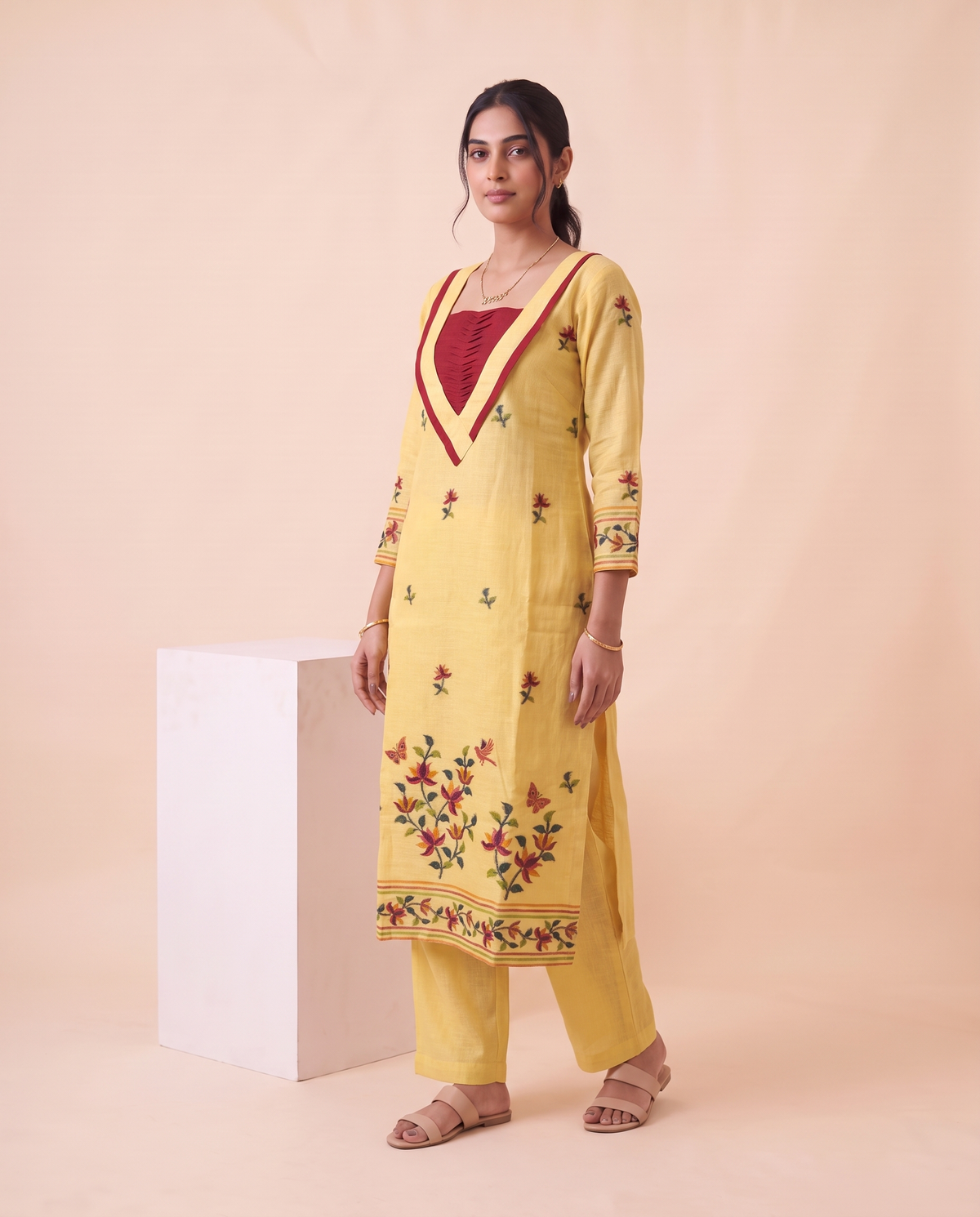 Arlette Yellow Muga Cotton Stitched Suit Sets