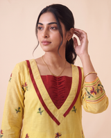 Arlette Yellow Muga Cotton Stitched Suit Sets