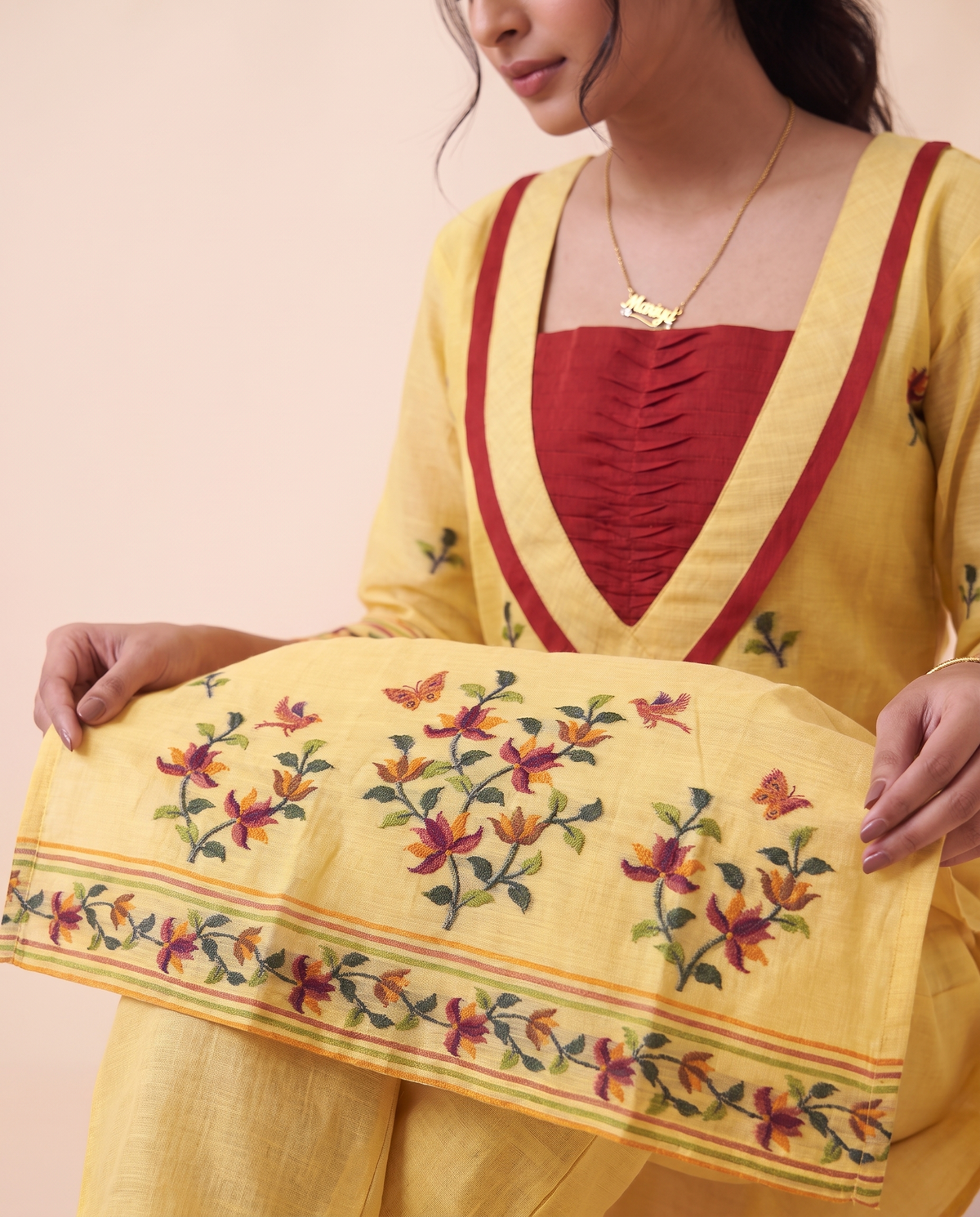 Arlette Yellow Muga Cotton Stitched Suit Sets