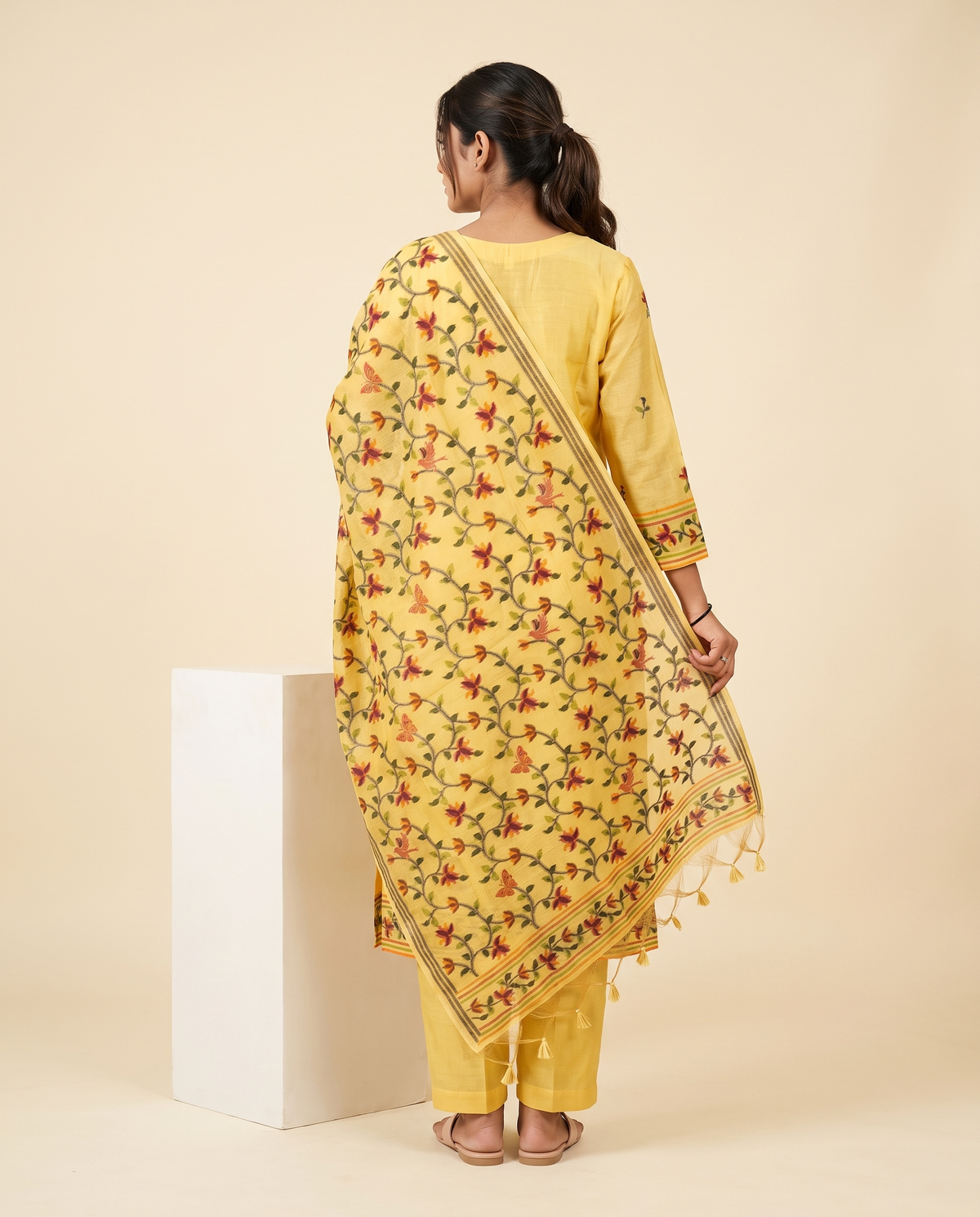 Arlette Yellow Muga Cotton Stitched Suit Sets