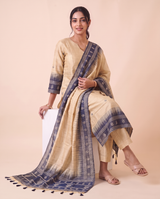 Solene Off-White Muga Cotton Stitched Suit Sets