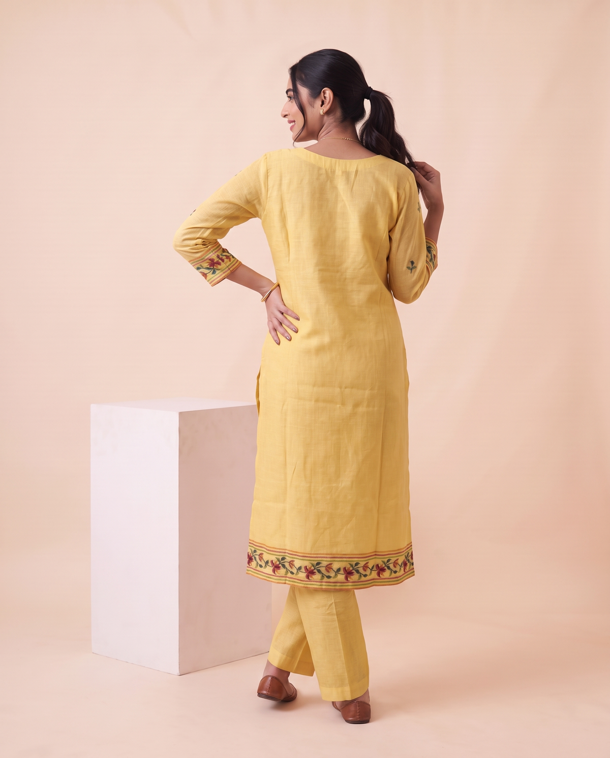 Arlette Yellow Muga Cotton Stitched Suit Sets