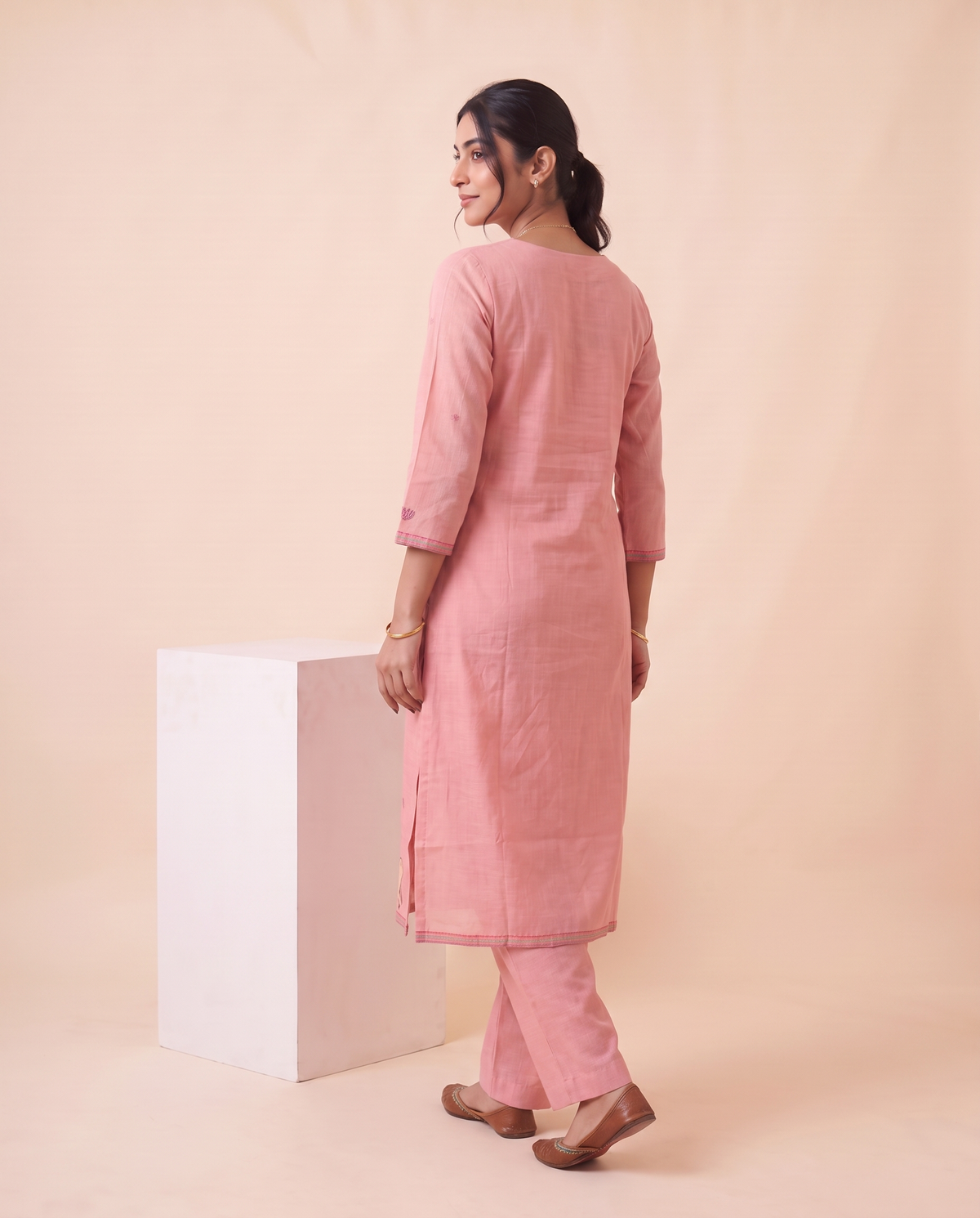 Rose Mist Pink Muga Cotton Stitched Suit Sets
