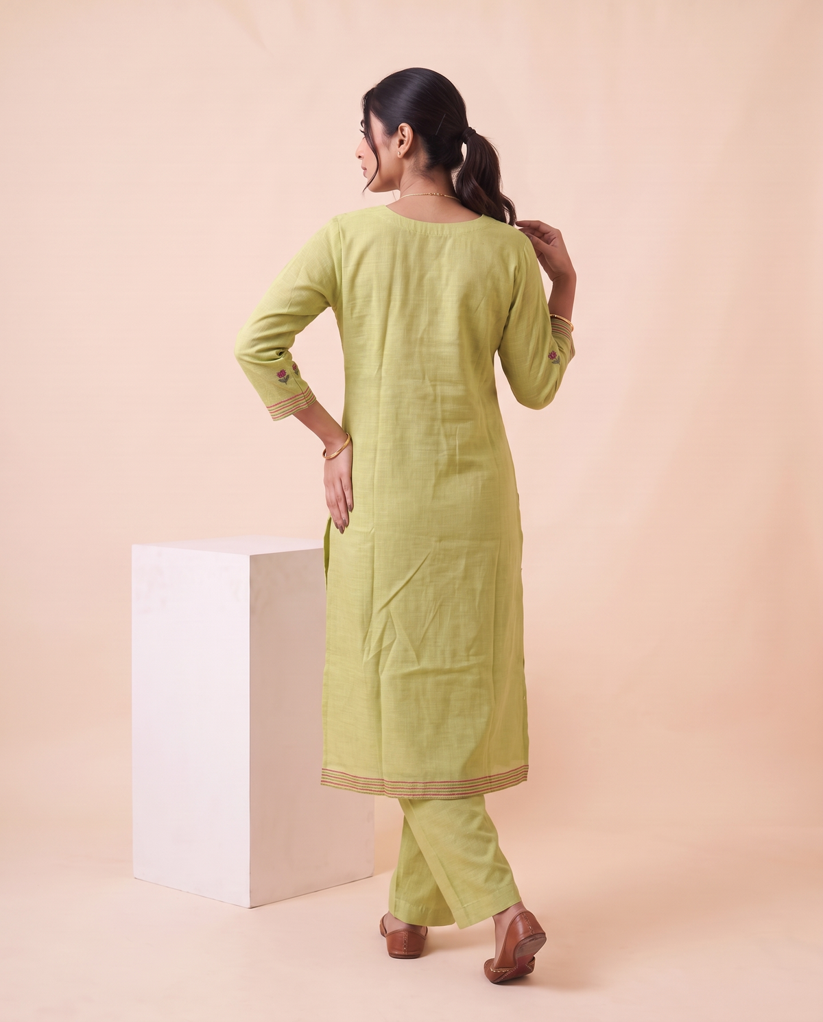 Quiet Bloom Green Muga Cotton Stitched Suit Sets