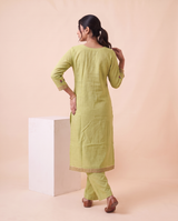 Quiet Bloom Green Muga Cotton Stitched Suit Sets