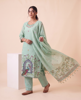 Amoura Light Blue Muga Cotton Stitched Suit Sets