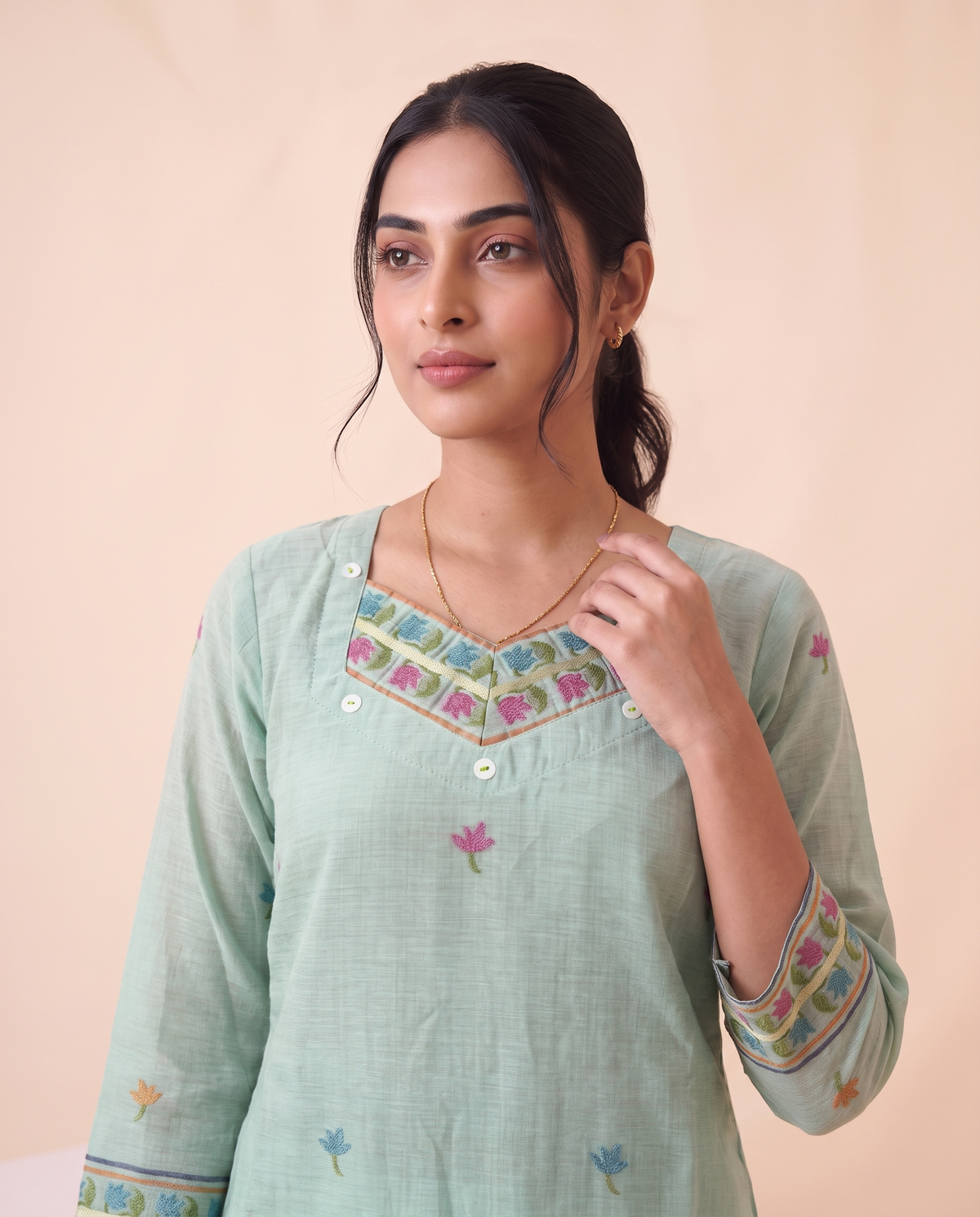 Amoura Light Blue Muga Cotton Stitched Suit Sets