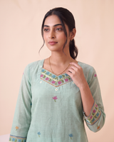 Amoura Light Blue Muga Cotton Stitched Suit Sets