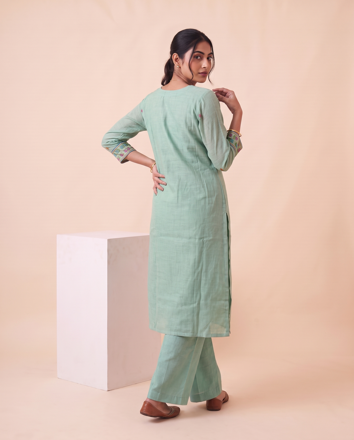 Amoura Light Blue Muga Cotton Stitched Suit Sets
