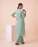 Amoura Light Blue Muga Cotton Stitched Suit Sets