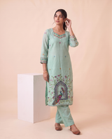 Amoura Light Blue Muga Cotton Stitched Suit Sets