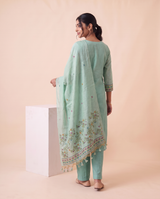 Amoura Light Blue Muga Cotton Stitched Suit Sets