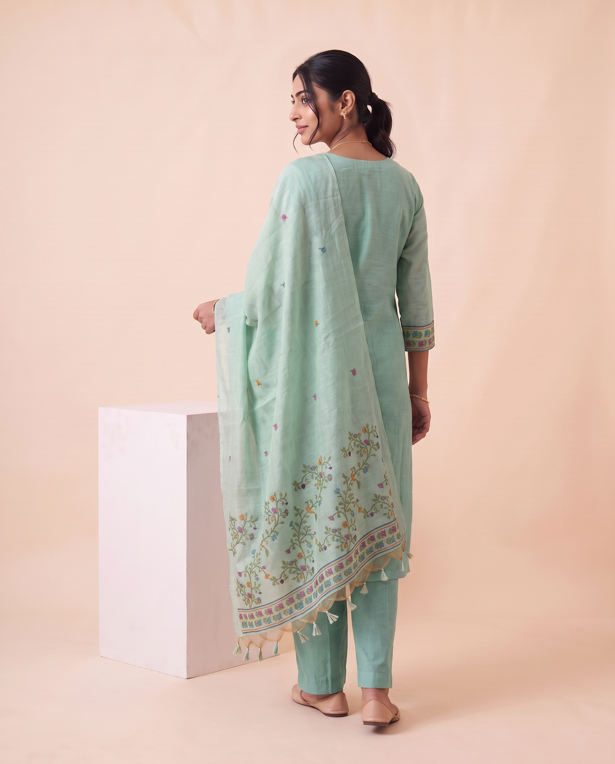Amoura Light Blue Muga Cotton Stitched Suit Sets
