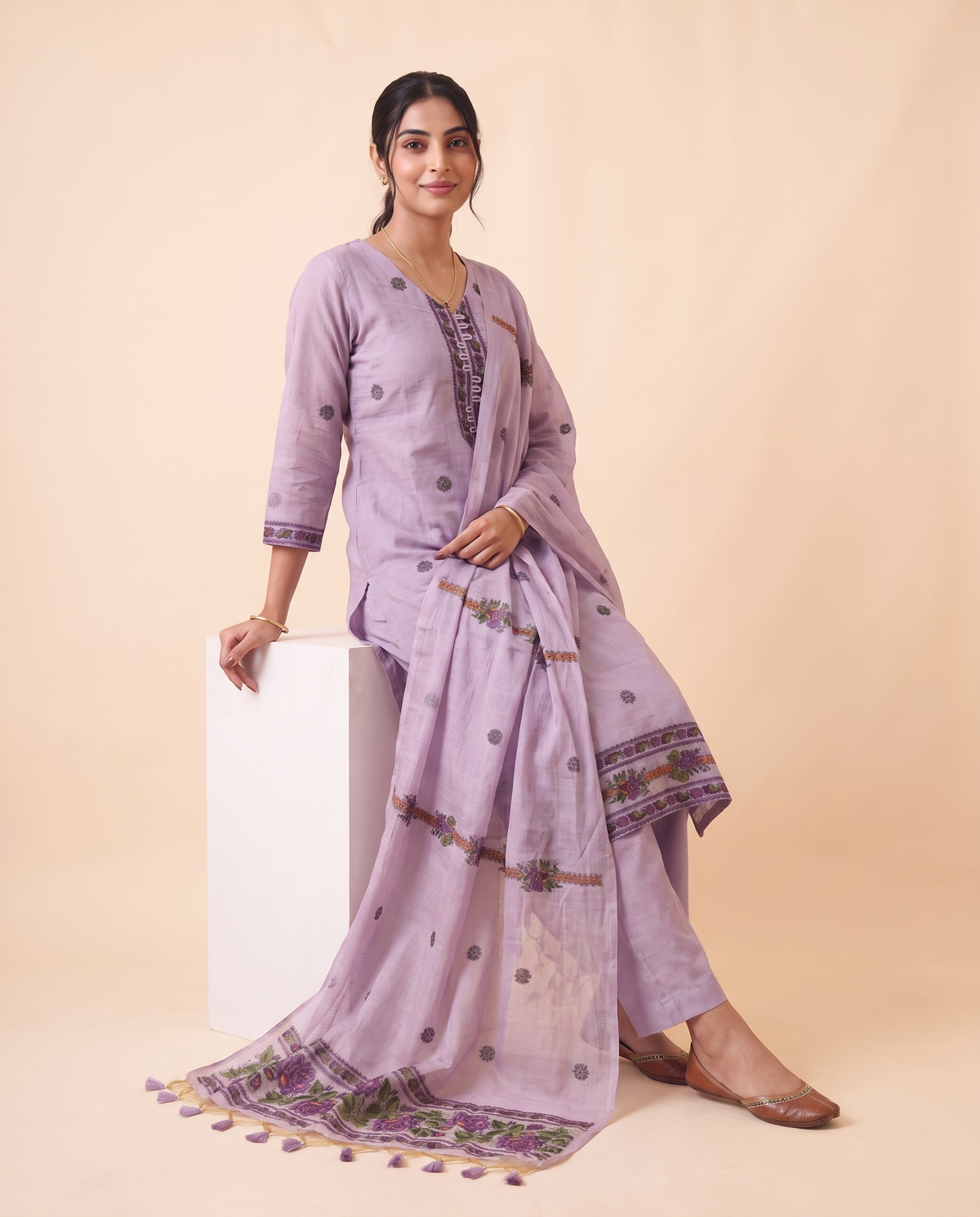 Elowen Lavender Muga Cotton Stitched Suit Sets