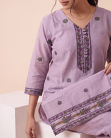 Elowen Lavender Muga Cotton Stitched Suit Sets