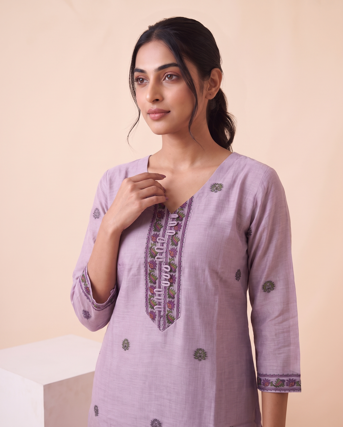 Elowen Lavender Muga Cotton Stitched Suit Sets