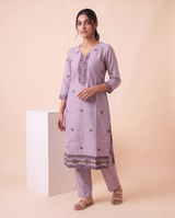 Elowen Lavender Muga Cotton Stitched Suit Sets