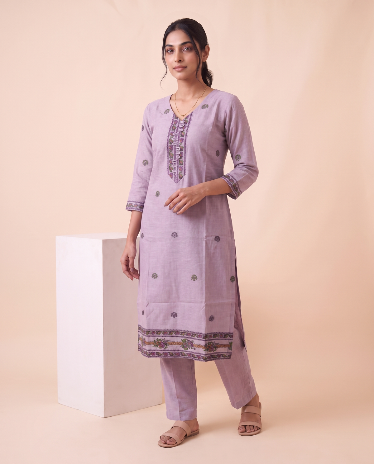 Elowen Lavender Muga Cotton Stitched Suit Sets