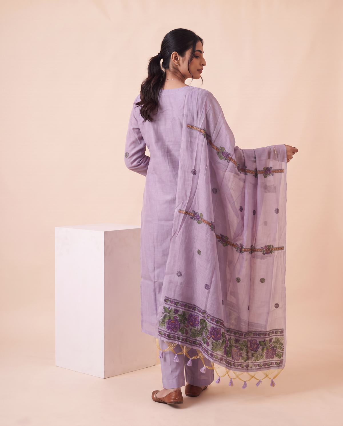 Elowen Lavender Muga Cotton Stitched Suit Sets