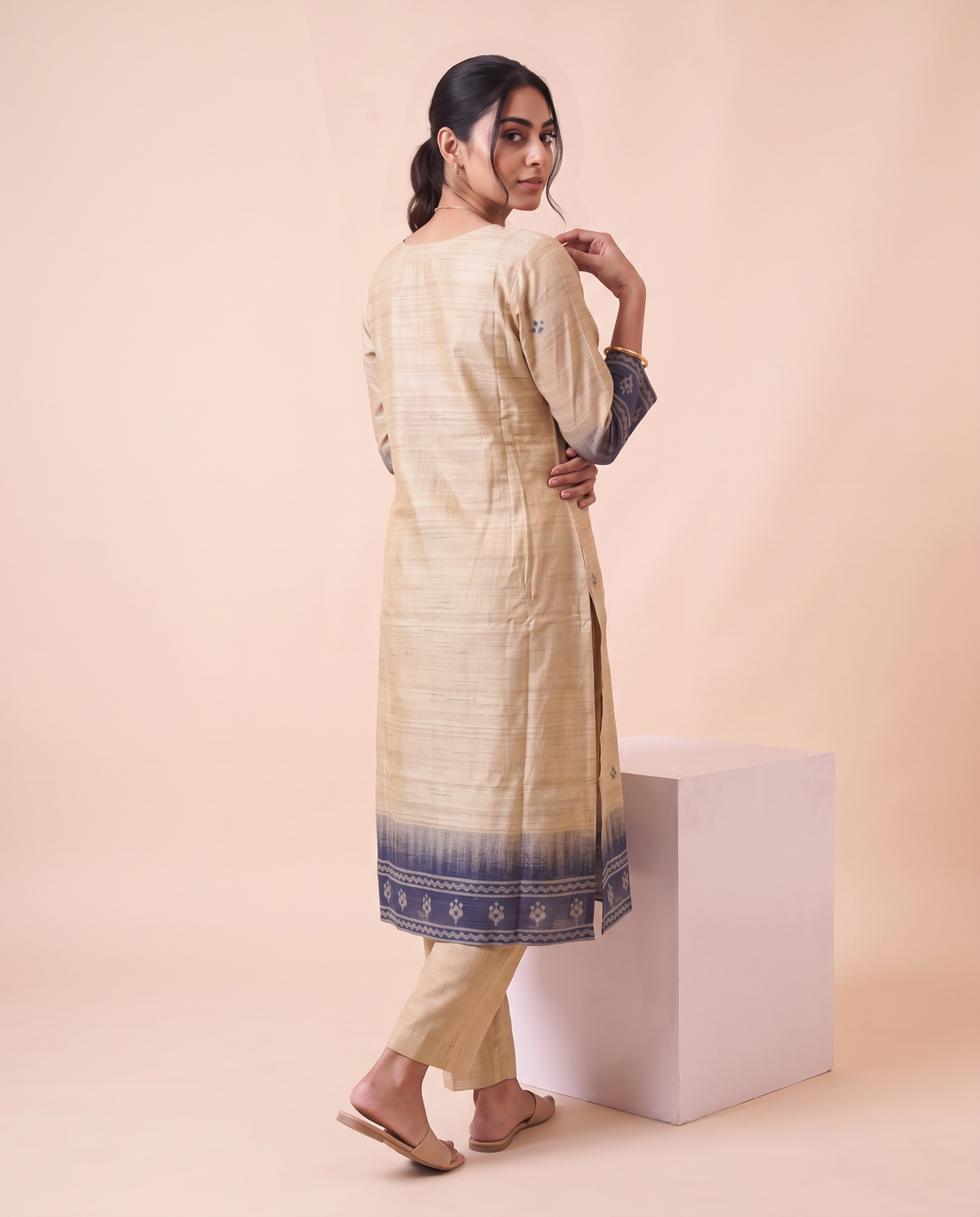 Solene Off-White Muga Cotton Stitched Suit Sets