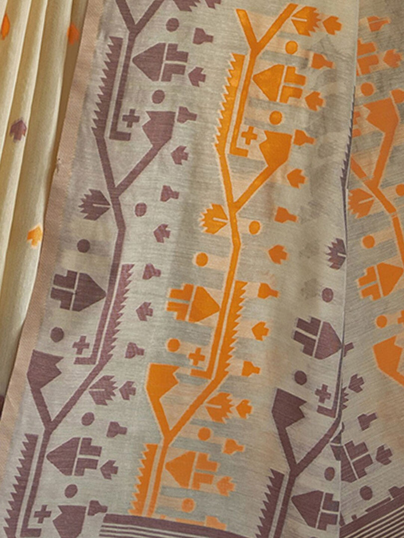 Pankti Amber Yellow Cotton Jamdani Saree