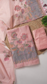 Trendy Tales Pink Cotton Unstitched Suit Set