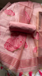 Load and play video in Gallery viewer, Butterfly Pink Muga Cotton Unstitched Suit Set
