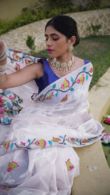 Kaashi White Cotton Jamdani Saree