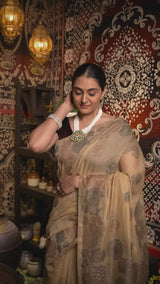 Devanshi Light Brown Soft Cotton Jamdani Saree