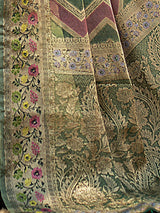 Rangkat Pickle Green Leheriya Design Banarasi Organza Saree