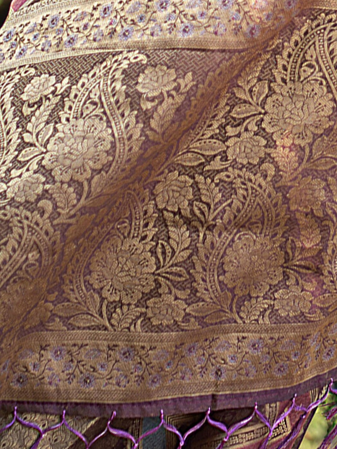 Rangkat Purpureus Wine Leheriya Design Banarasi Organza Saree